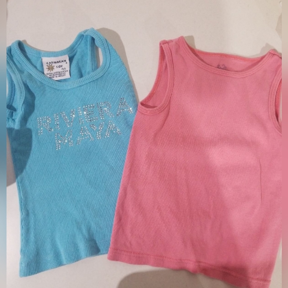 Set of 2 girls tank tops pink and blue
